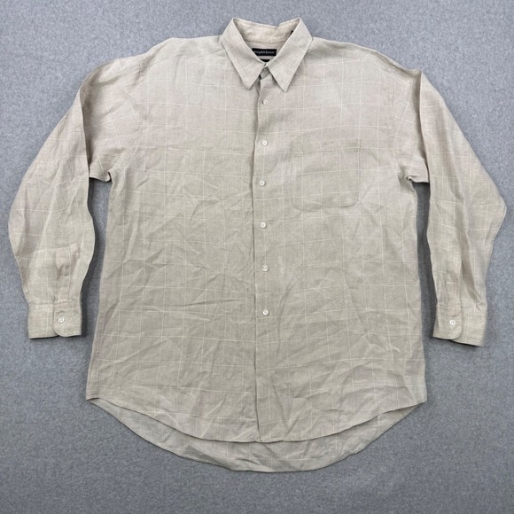 Joseph & Lyman Other - Joseph & Lyman Shirt Mens Large (Fits 2XL) Beige Italian Linen Windowpane Plaid